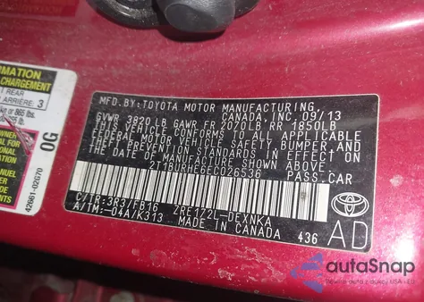 2014 Toyota Corolla Le z USA, uszkodzony, nr VIN 2T1BURHE6EC026536